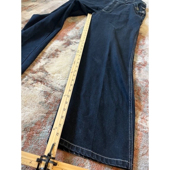 Men's Chaps Ralph Lauren Large Carpenter Bib Denim Baggy Overalls Dark Wash - Picture 12 of 16